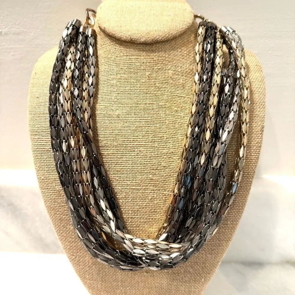 Vtg Zara Multi-strand Adjustable Necklace Gold, Silver & Gunmetal OS